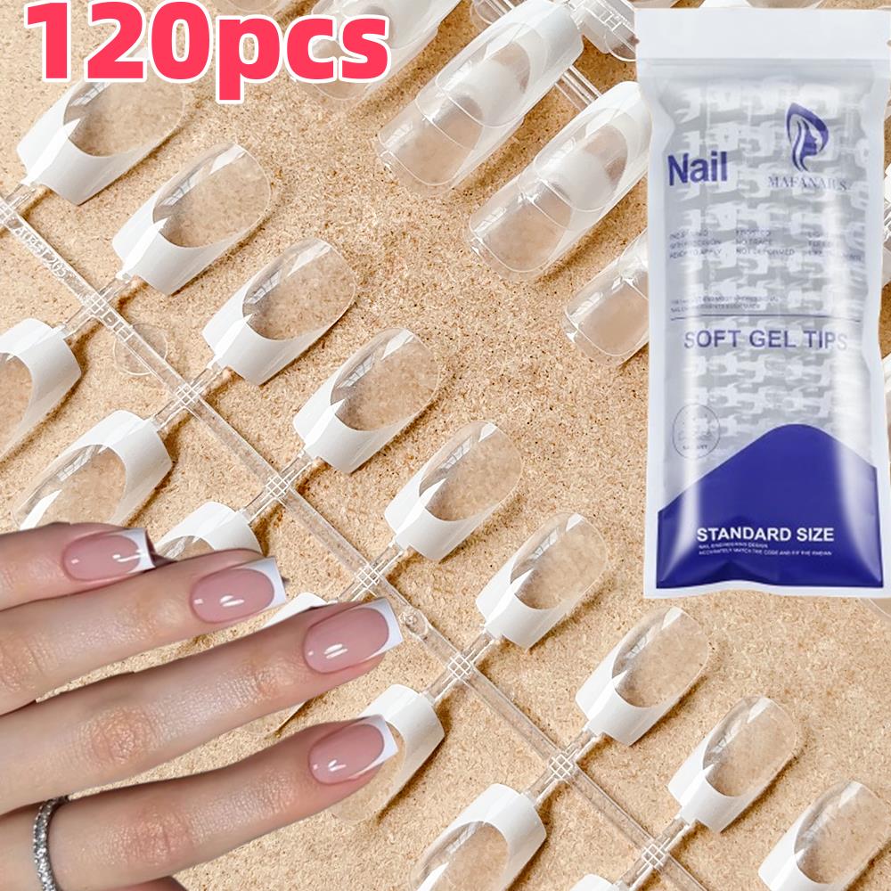 Nail Art Wedding - 120個/袋 クリアフレンチコフィンプレスオンネイル ショートバレエソフトジェルフェイクネイルチップ 人工フルカバー付け爪 12サイズ