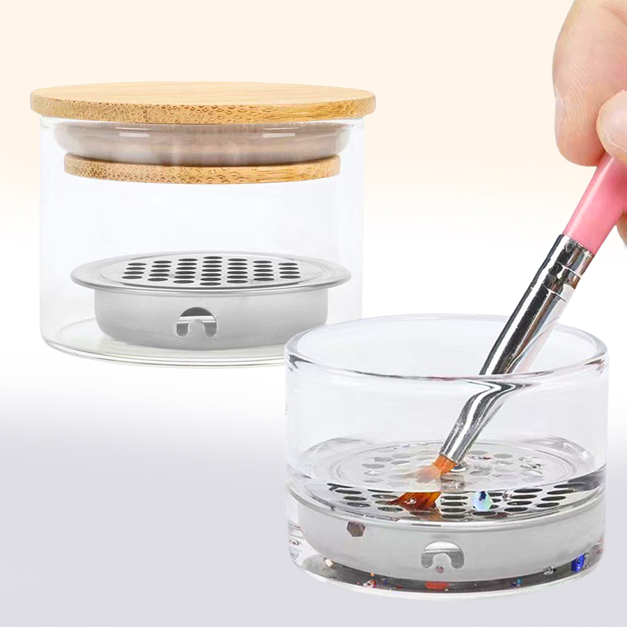 Nail Fan Brush - ネイルアートブラシ洗浄カップ ネイルブラシクリーナー ダッペンディッシュ 蓋付き 3.8*5cm ネイルグリッター