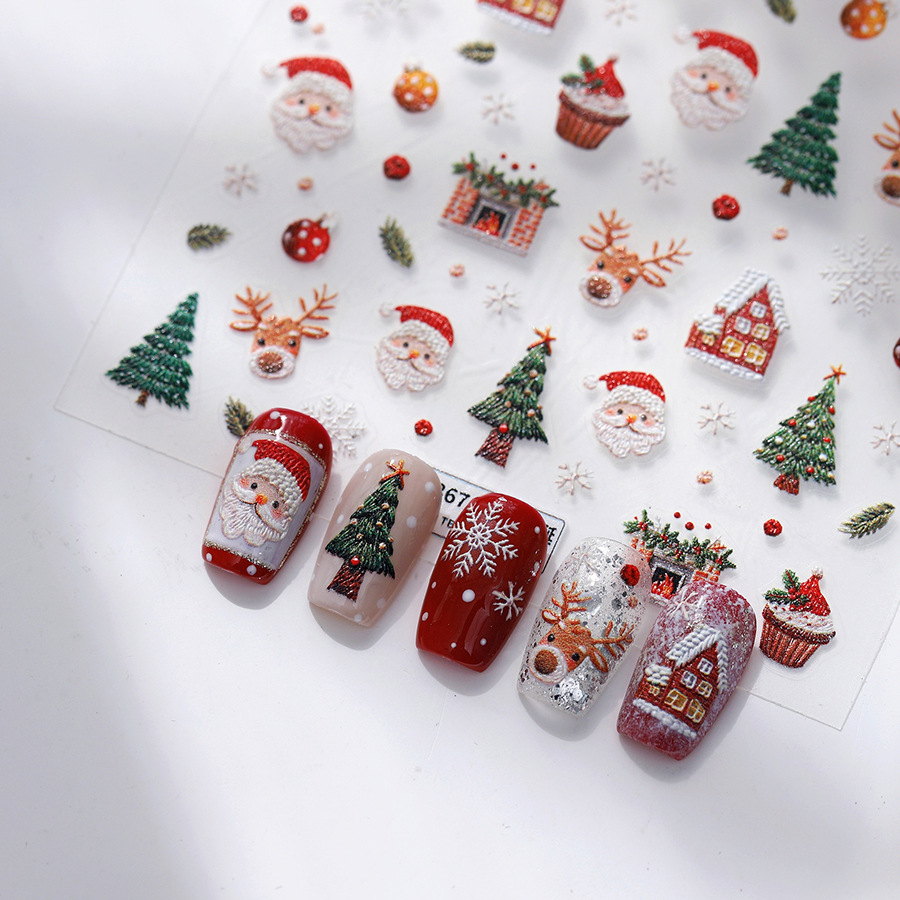 Nail Art Xmas Design - かわいいクリスマスベア＆ジンジャーブレッドネイルステッカー - クリスマスツリー冬の雪の結晶ホリデーDIYネイルアートデカール