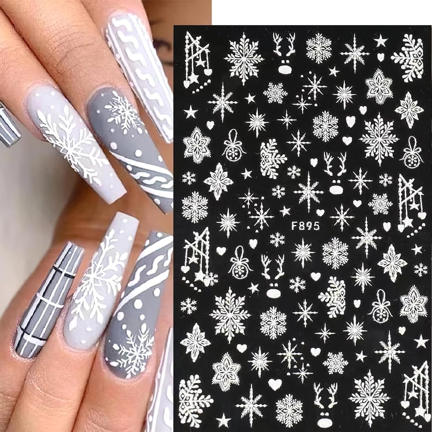 Nail Art Xmas Design - 3D スノーフレーク ネイル アート デカール ホワイト