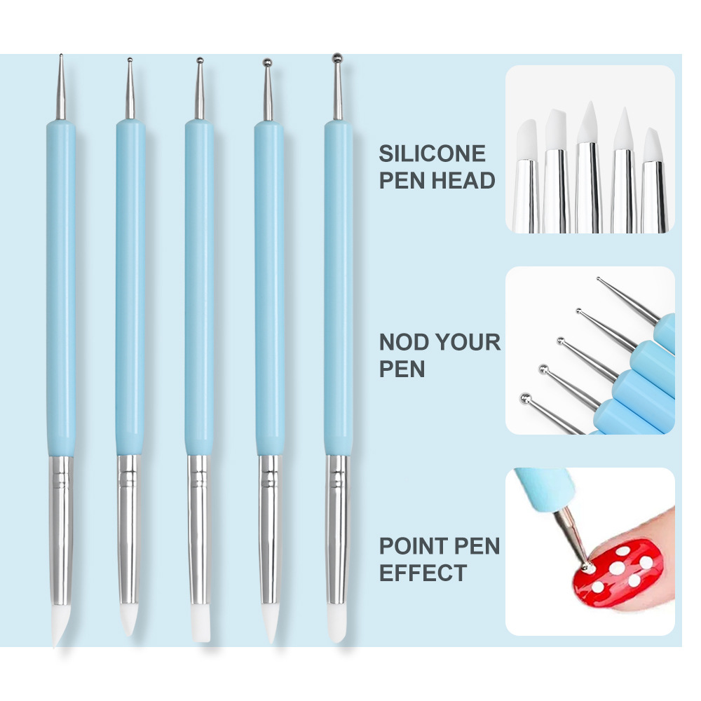 Nail Fan Brush - 1/3/5/6/個/セットネイルアートブラシ-シリコン彫刻ドットペン、フレンチライナーペイントブラシDIYネイルアートマニキュアサロンツール