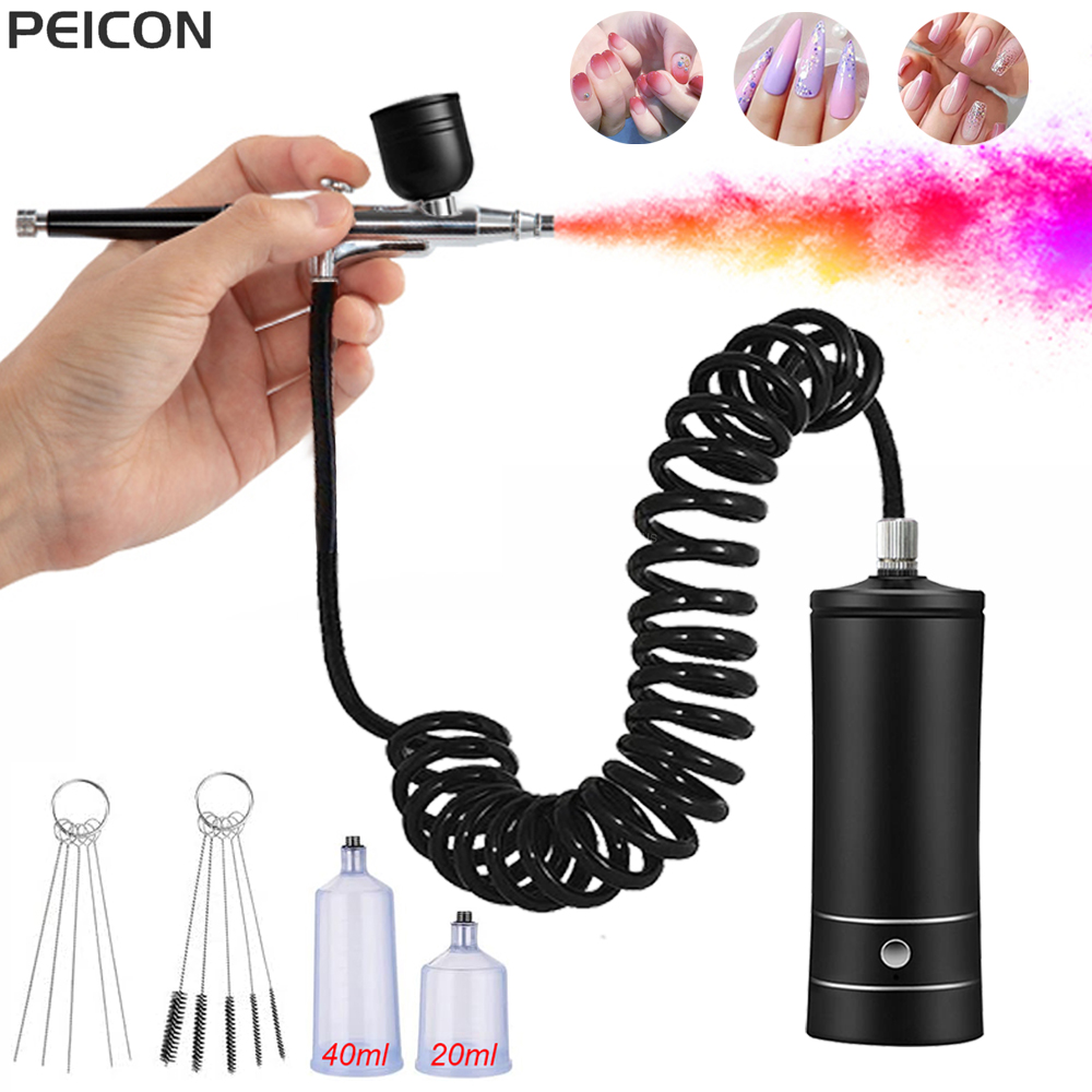 Nail Fan Brush - エアブラシネイルコンプレッサー付きポータブルエアブラシコンプレッサー付きネイルアートケーキペイントクラフトエアブラシネイルアートコンプレッサー