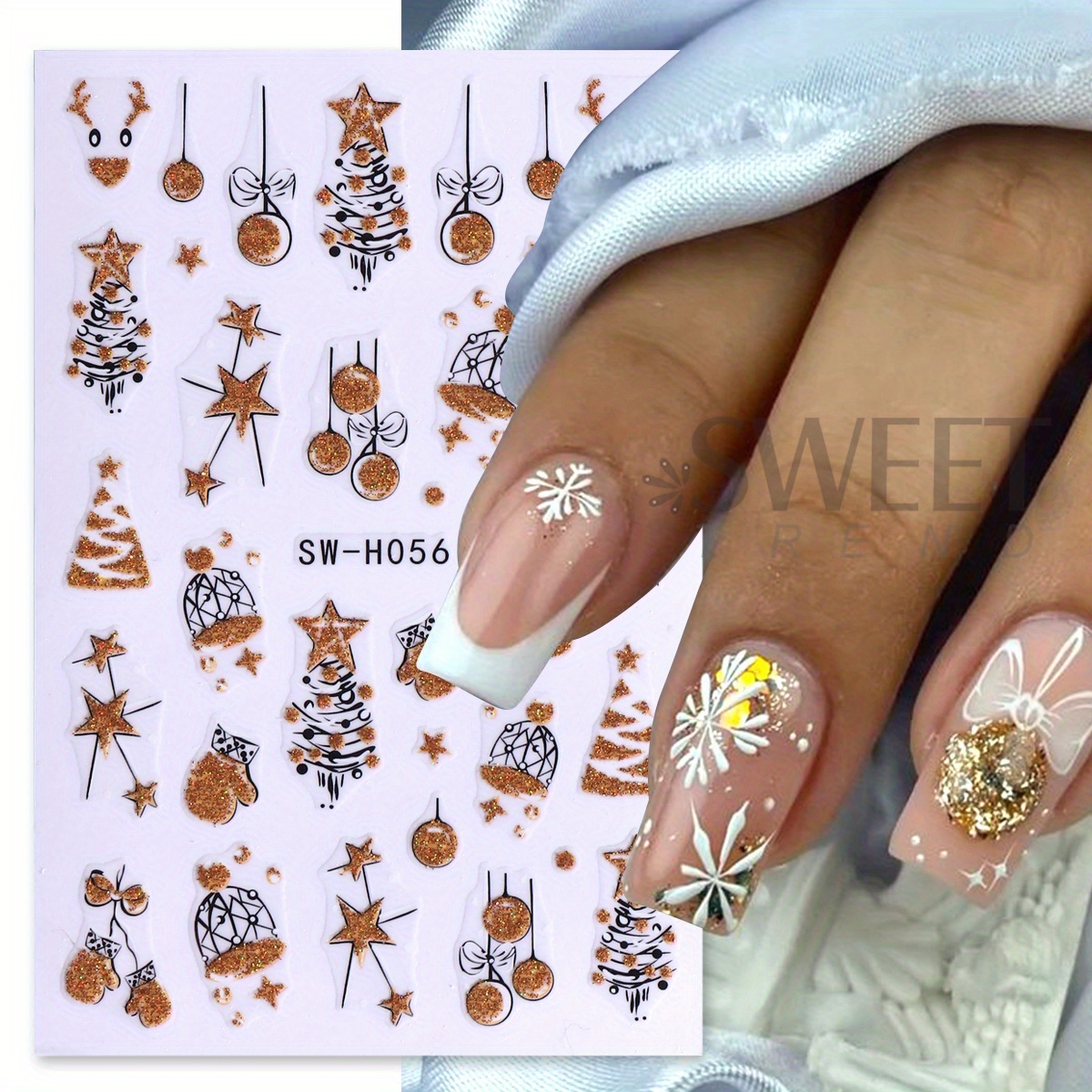 2枚のゴージャスなキラキラクリスマスネイルアートステッカー  - Nail Art Xmas Design のレビューと価格