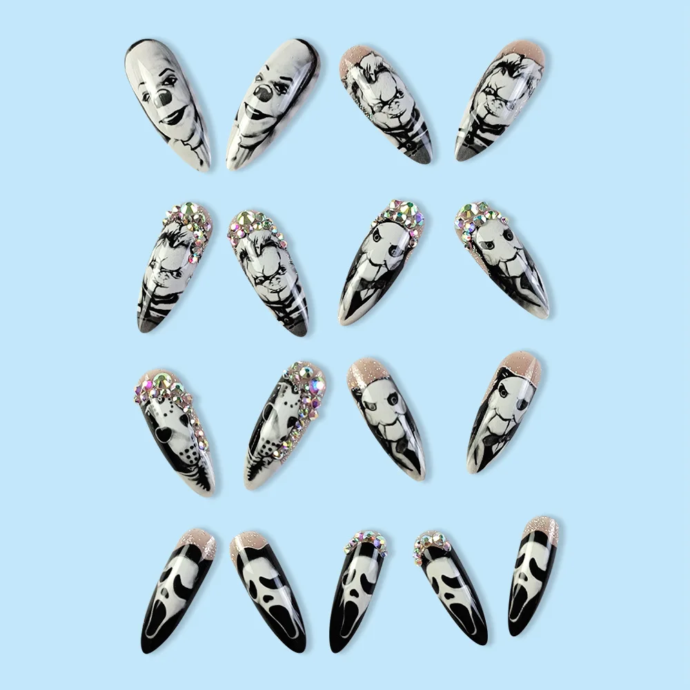 ラインストーン付きの再利用可能な光沢のある偽の爪,長いアーモ - Nail Art Vampire のレビューと価格