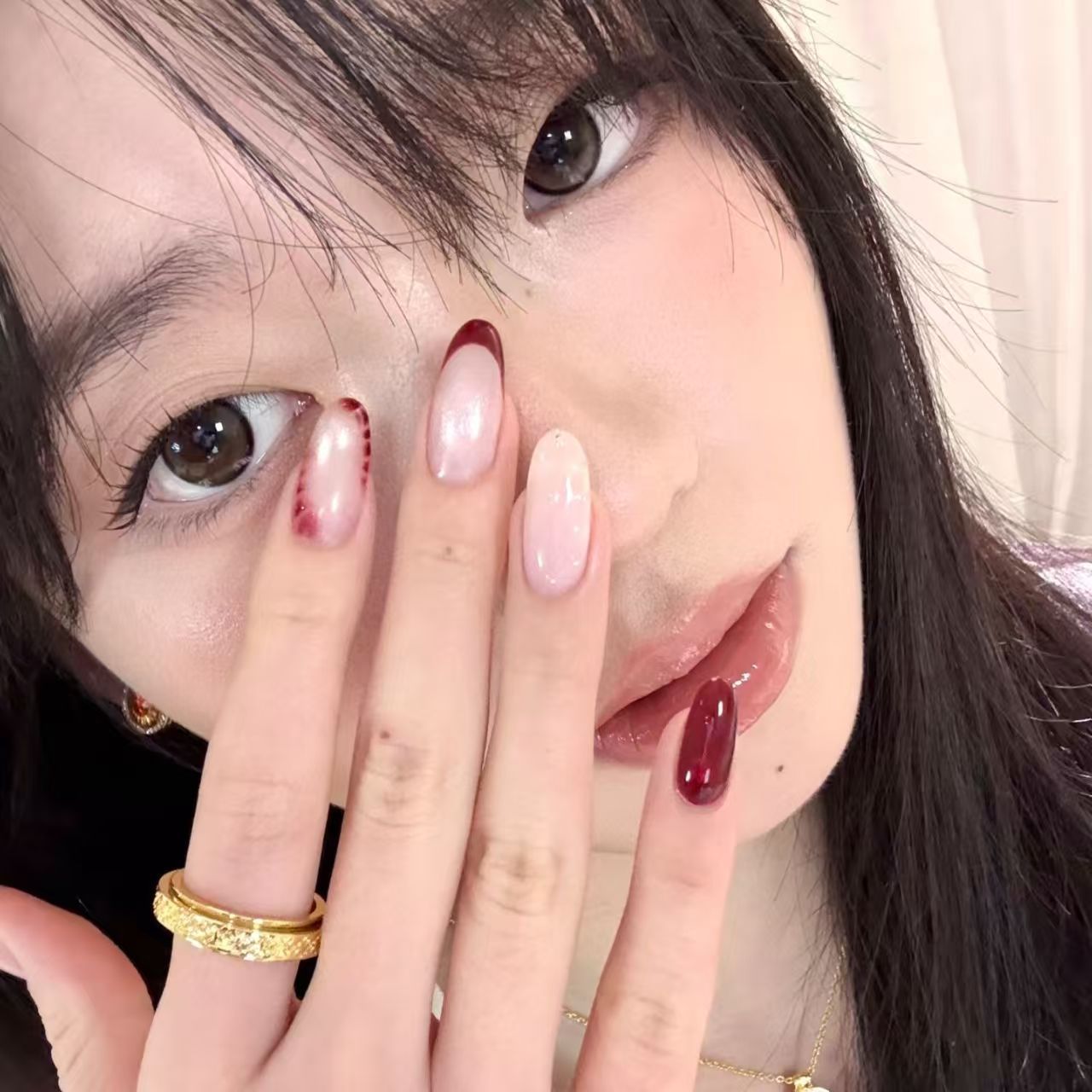 10個入り ハンドメイド オーバル プレスオンネイル フレン - Nail Art Red Wine Cat Eye のレビューと価格