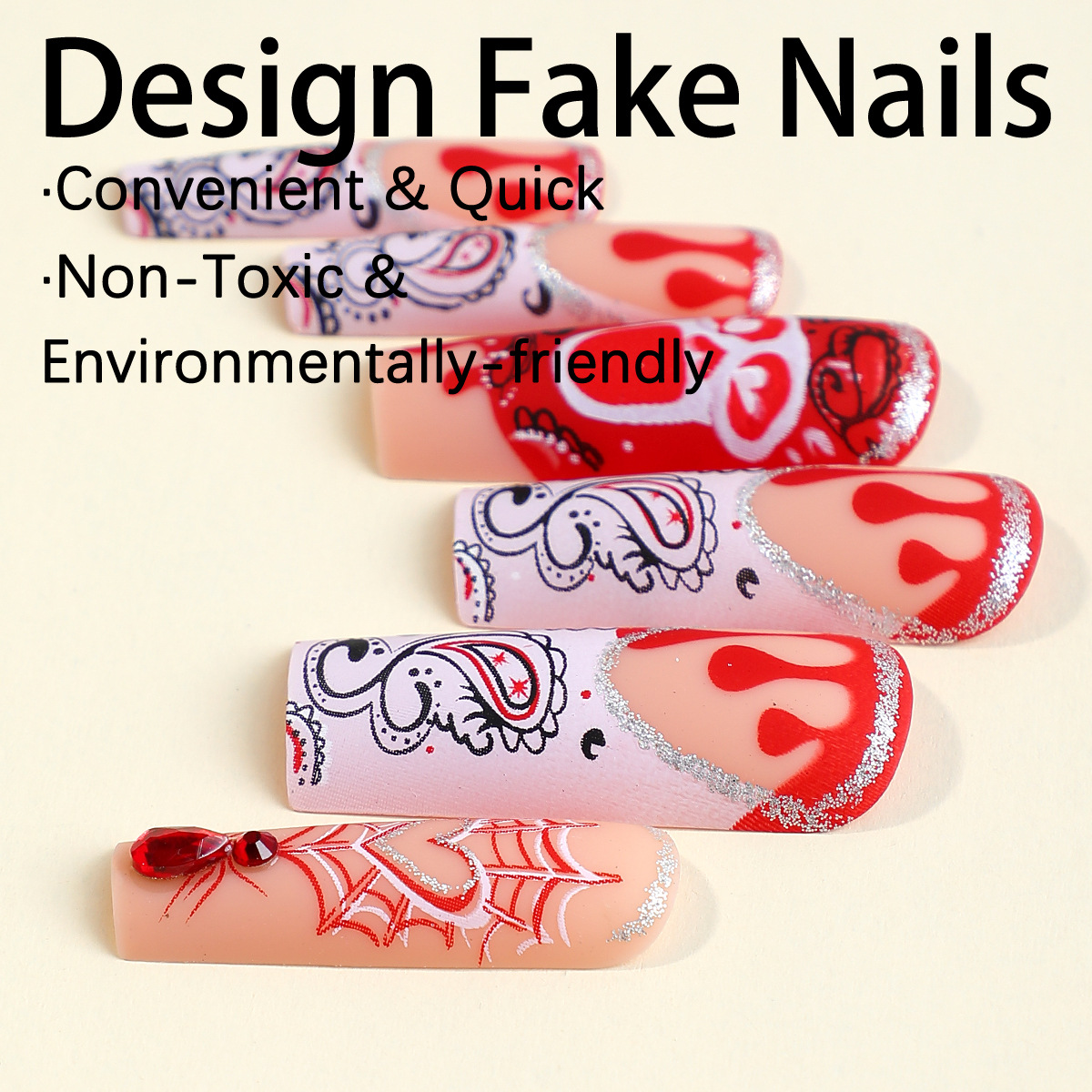 パーティー-バレバレバレバレエスタイルの頭蓋骨の偽のネイル, - Nail Art Vampire のレビューと価格