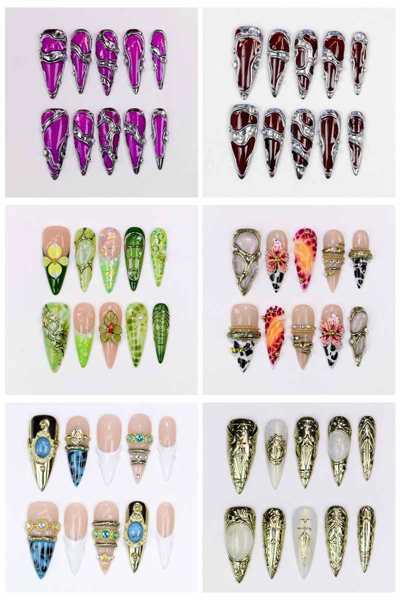 10枚入りロングスティレットつけ爪 グロッシーな手描きの紫の - Nail Art Wedding のレビューと価格