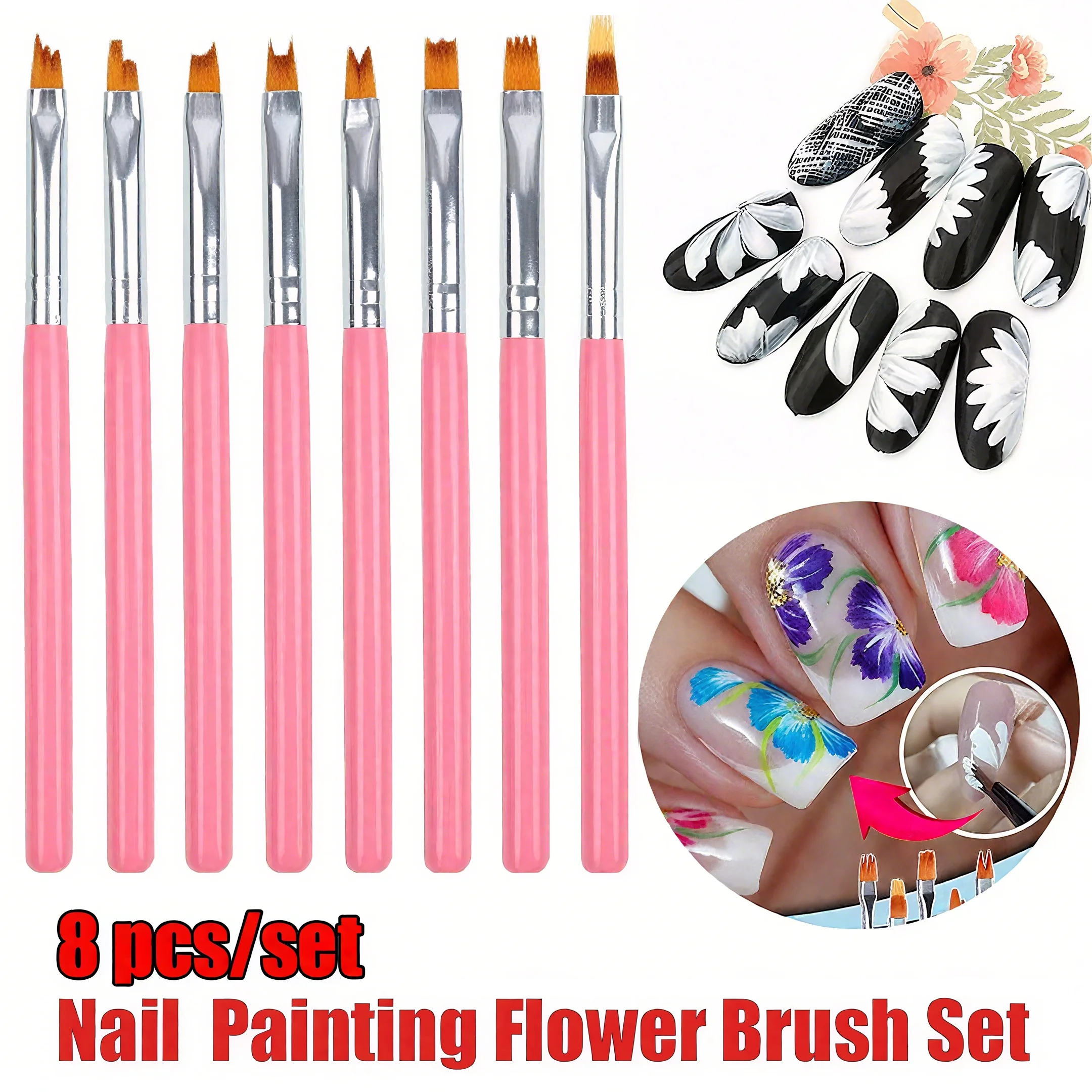 8ピースネイルアートブラシセット – DIYネイルアートデザ - Nail Art Zig Zag のレビューと価格