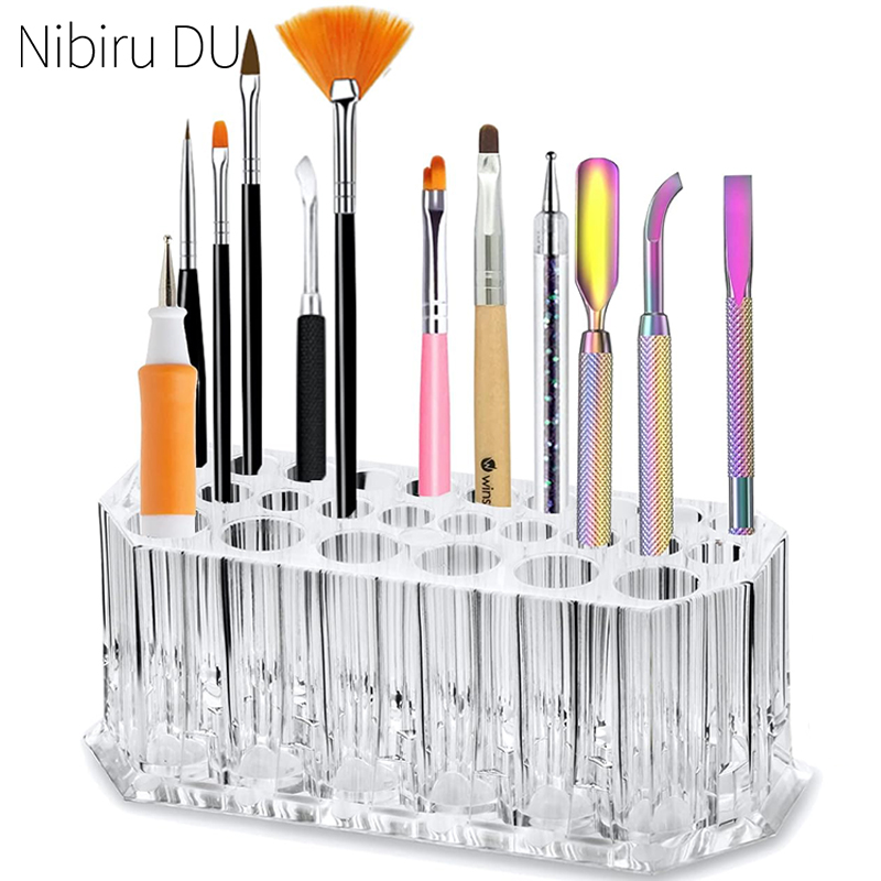 26 穴アクリルネイルブラシオーガナイザーネイルアートキット - Nail Fan Brush のレビューと価格