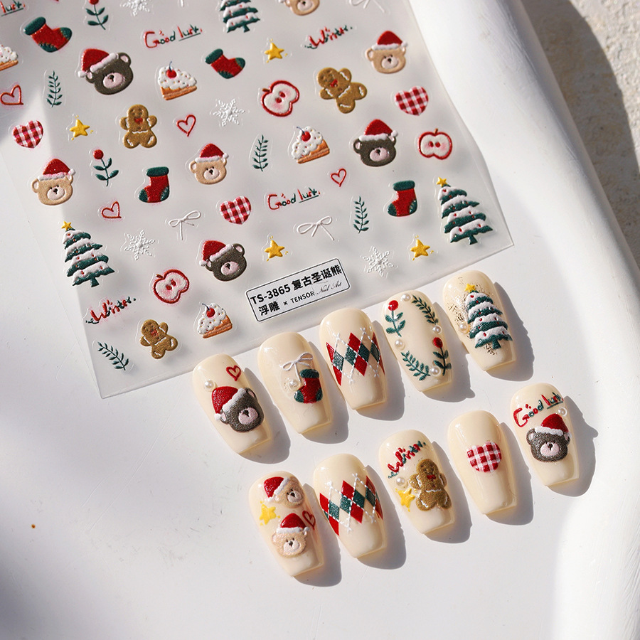 かわいいクリスマスベア＆ジンジャーブレッドネイルステッカー  - Nail Art Xmas Design のレビューと価格