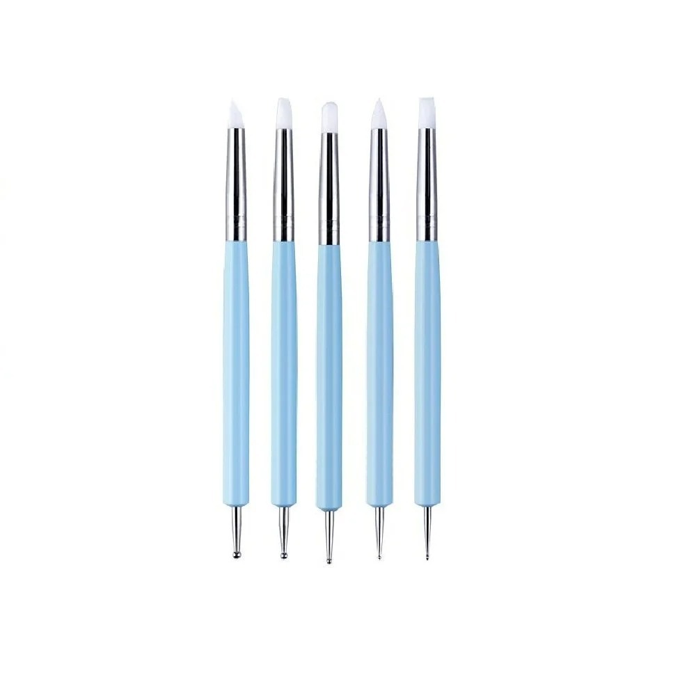 5個入りシリコン粘土彫刻ツール、ブラシモデリング、ドット付け - Nail Fan Brush のレビューと価格