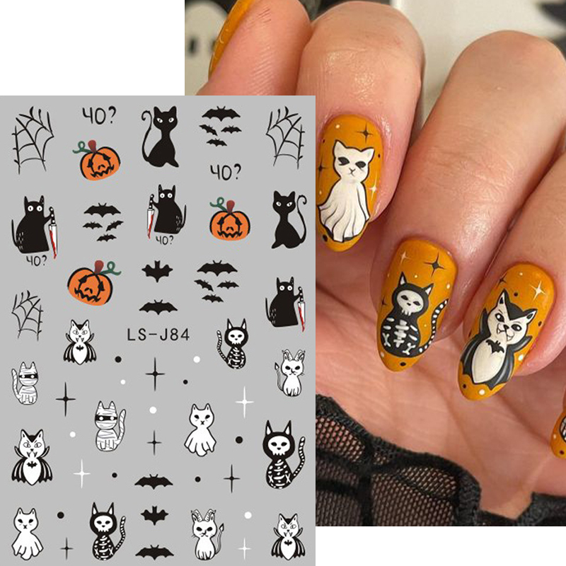 4 個ハロウィンゴシック 3D ネイルアートステッカー黒猫漫 - Nail Art Vampire のレビューと価格