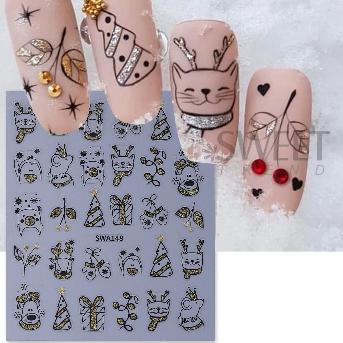 2枚セット 輝く漫画クリスマスネイルアートステッカー キラキ - Nail Art Xmas Simple のレビューと価格