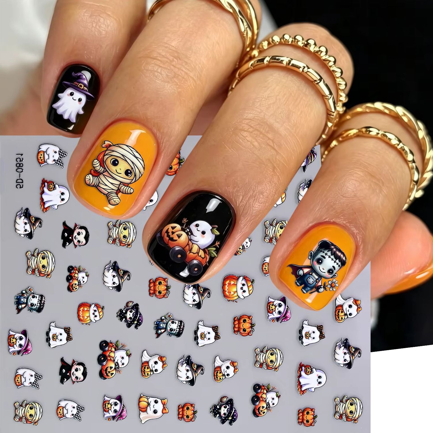 5Dエンボス加工 ハロウィンネイルアートステッカー かわいい - Nail Art Vampire のレビューと価格