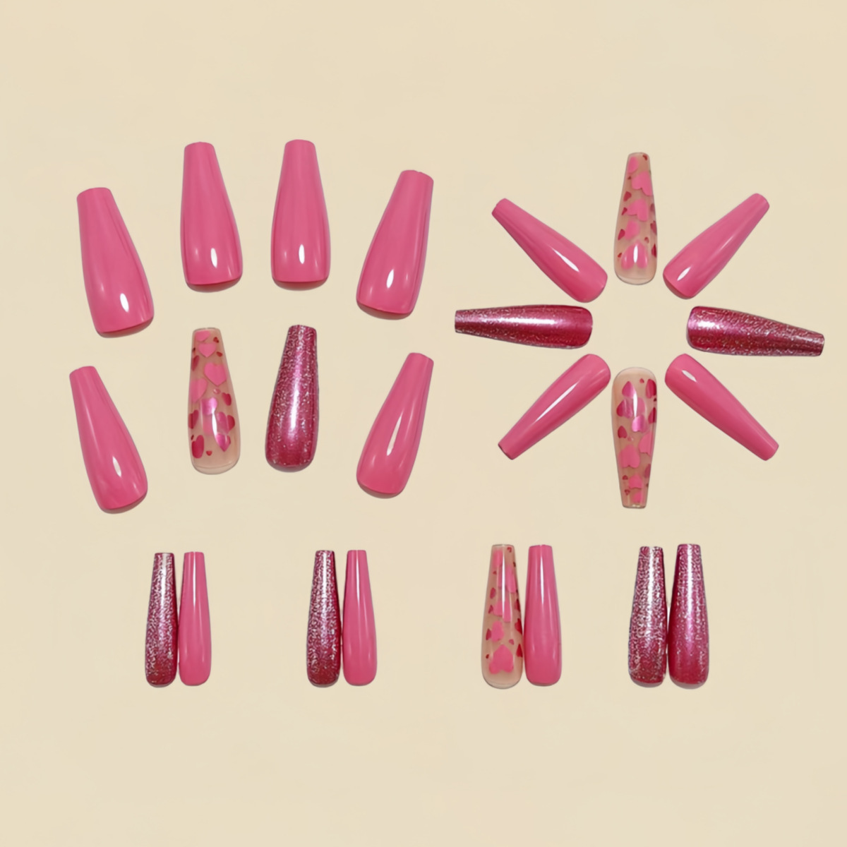 ミディアムロングのつけ爪 ピンクとブルーのハートデザイン 結 - Nail Art Wedding のレビューと価格