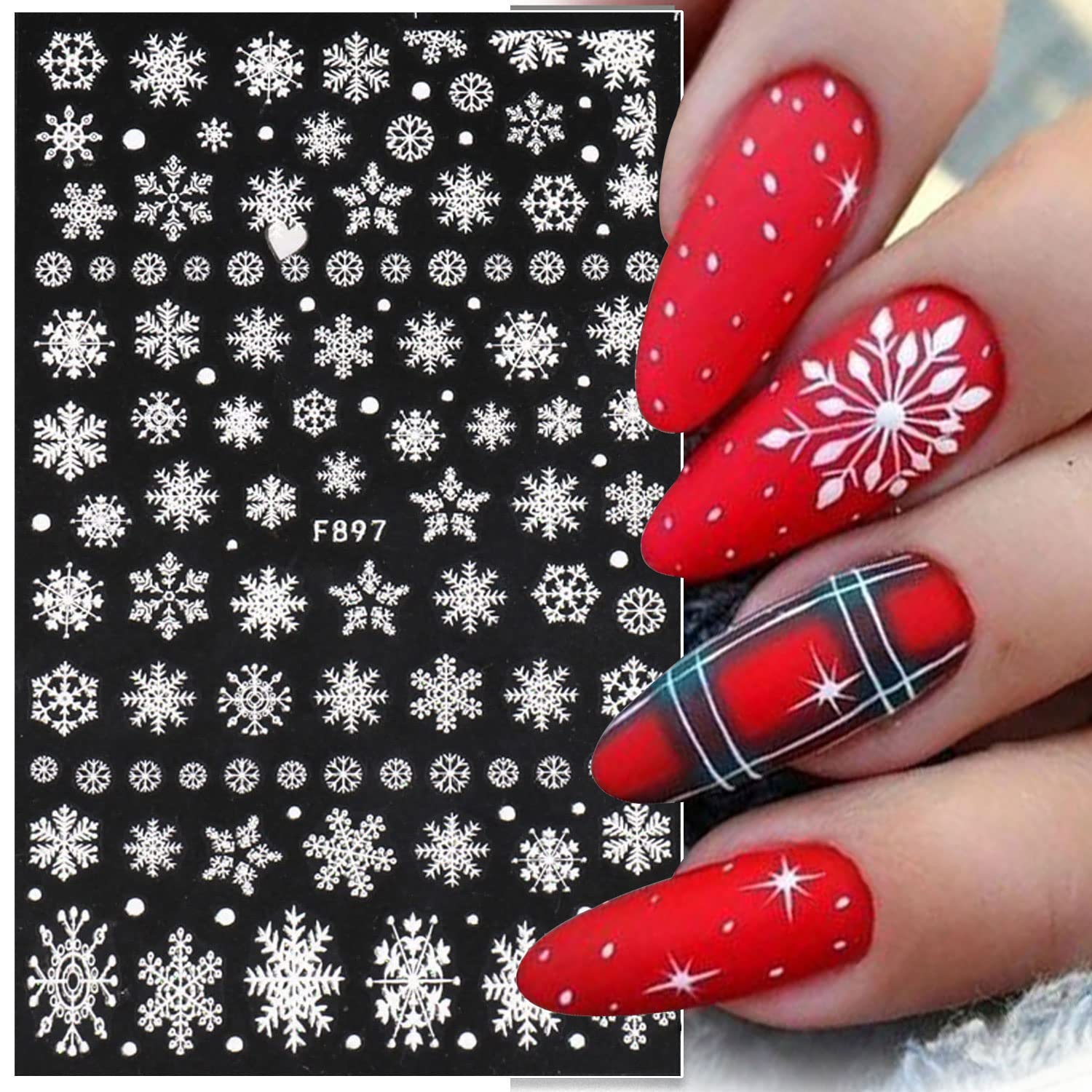3D スノーフレーク ネイル アート デカール ホワイト ク - Nail Art Xmas Design のレビューと価格